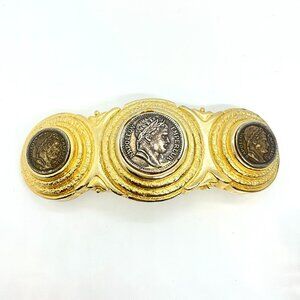 DOTTY SMITH NAPOLEON Coin Belt Buckle Vintage Gold Tone Roman Revival MCM